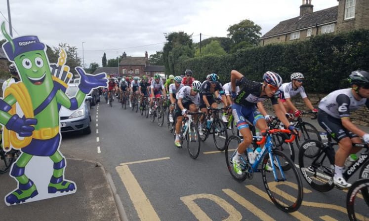 Ronnie the rod supporting the cyclists at the 2016 tour of britain