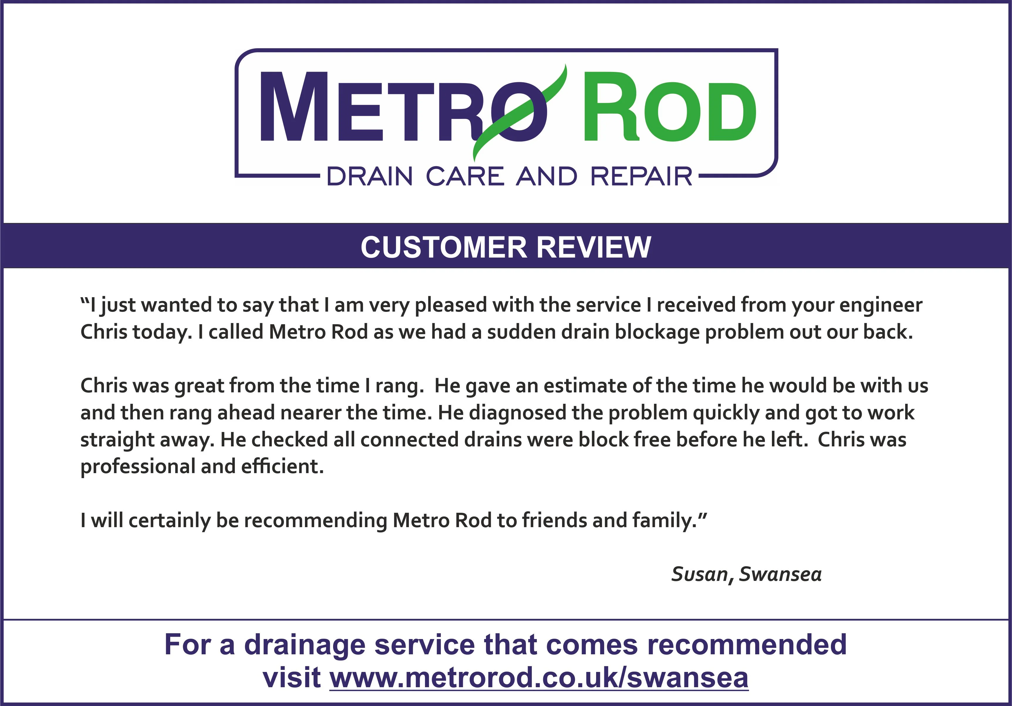 Professional and efficient as always – metro rod swansea