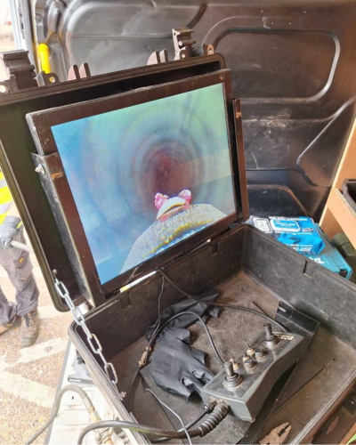 Picture of a screen showing the inside of a pipe during a CCTV survey