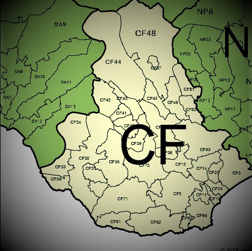 Cf Cardiff Postcode District Map