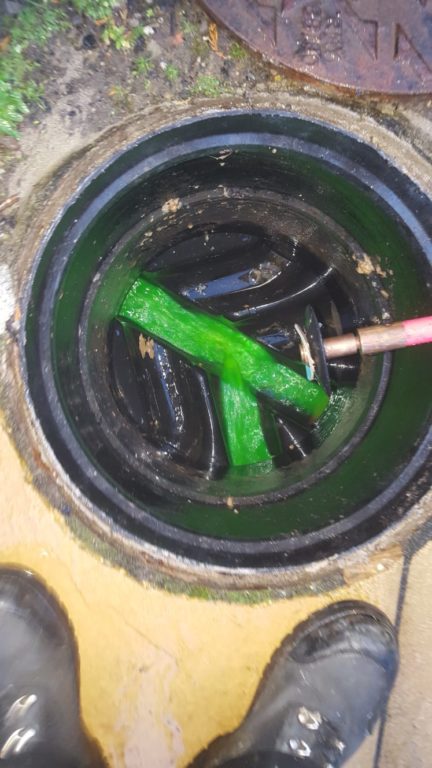 Green Drain Tracing Dye used by Metro Rod Swansea Experts in Blocked Drains in Swansea, Carmarthen, Neath Port Talbot, Pembroke 2