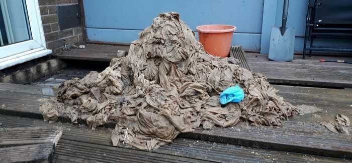 Huge piles of wipes congeal together to create "Rag"!