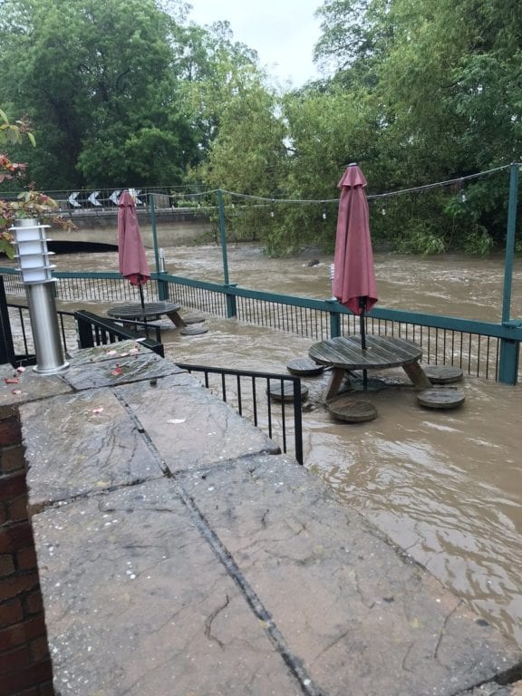The River Alyn has burst it's banks in Rossett! Alyn Pub, Rossett