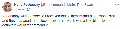 Facebook review 5 star recommended drain company Swansea Metro Rod Llanelli Carmarthen Pembroke Neath Port Talbot Commercial Drainage Experts CCTV Tanker